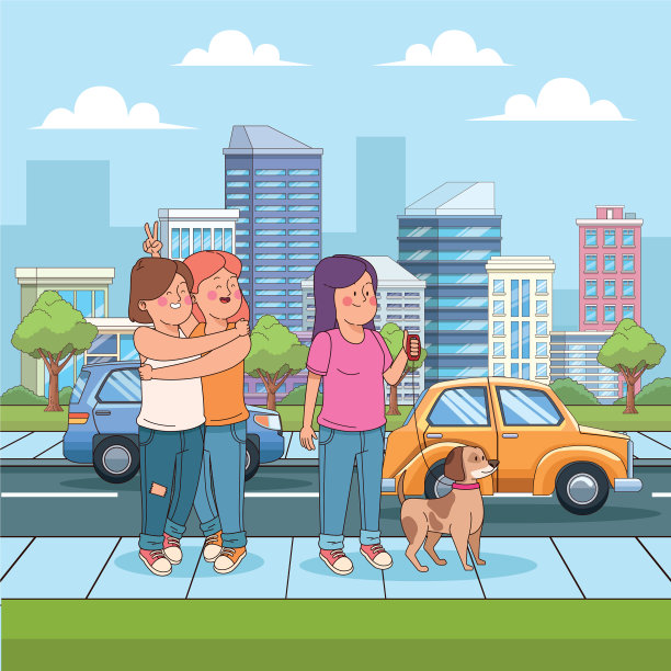 青少年朋友在城市里玩图片下载