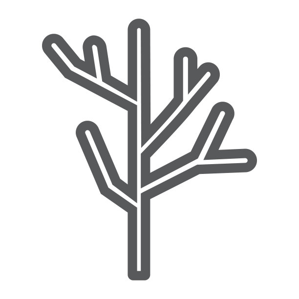 干燥的木材线条图标：树木与木材分支标志图片下载