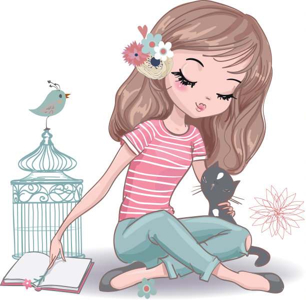 可爱的小公主和黑猫图片下载