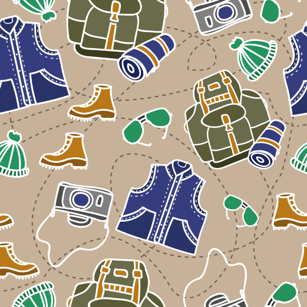 无缝模式的露营装备白色图片下载