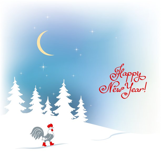 公鸡走在一个下雪的冬天的魔法森林图片下载