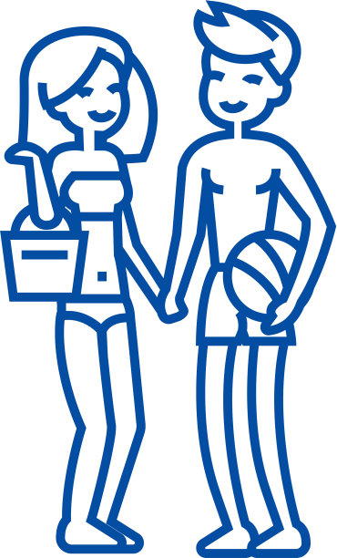 情侣在海滩女人和男人度假线图标图片下载