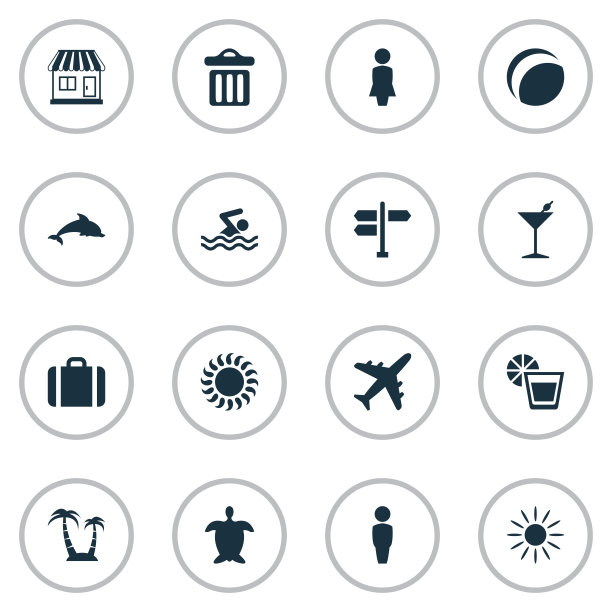 一组简单的海滩图标图片下载