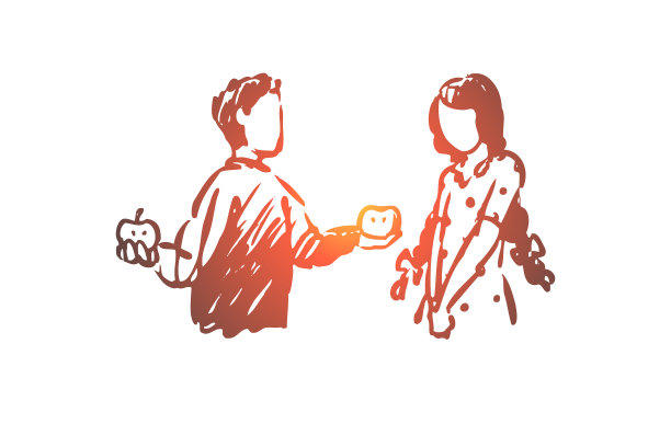 孩子好礼貌男孩苹果女孩概念图片下载