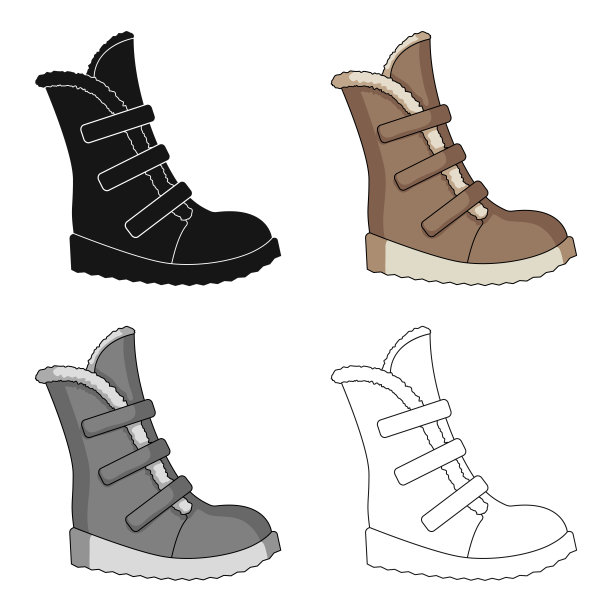 冬季的羊毛长靴和尼龙搭扣鞋图片下载