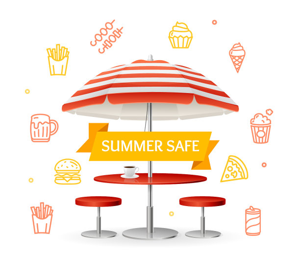 快餐和街头小吃概念女巫阳伞图片下载