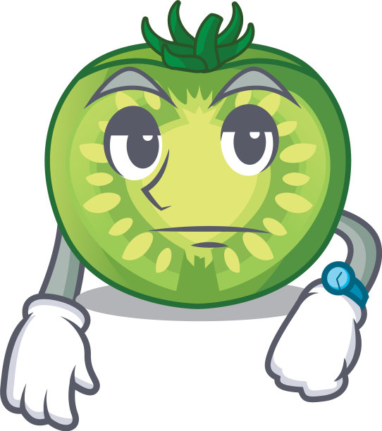 等待绿色番茄切片孤立与吉祥物图片下载