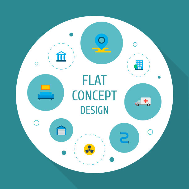 集智慧城市图标为一体的平面风格符号图片下载