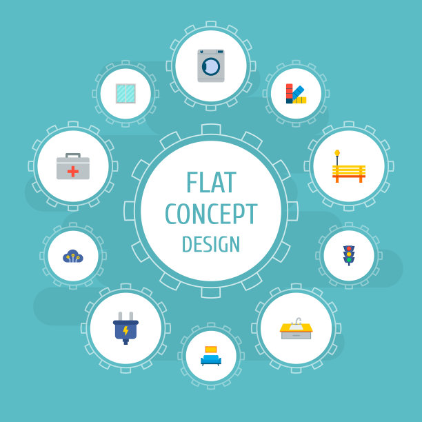 集智慧城市图标为一体的平面风格符号图片下载