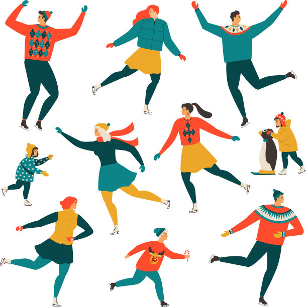 一群穿着冬衣的小人在结冰图片下载