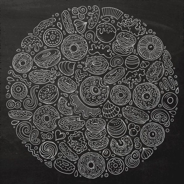 黑板手绘一套甜甜圈卡通图片下载