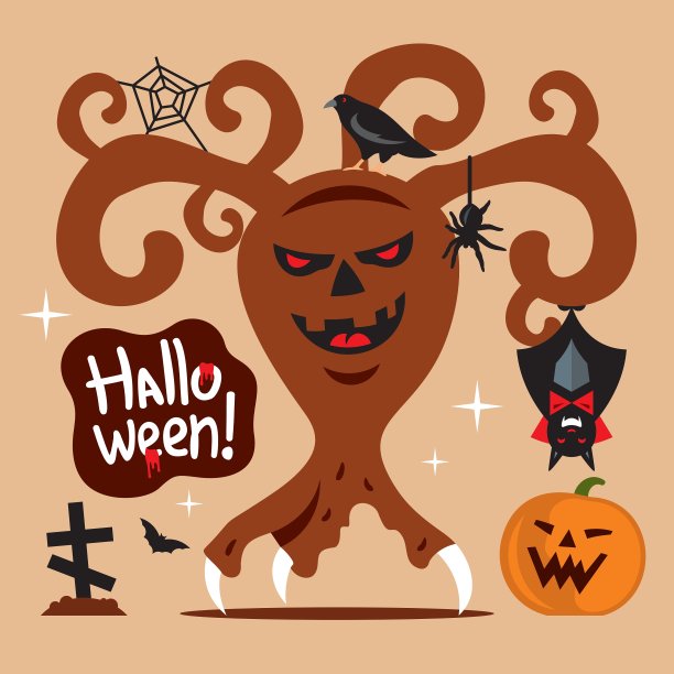 恐怖万圣节树卡通图片下载