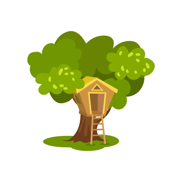 为孩子们在绿树上搭建的木屋图片下载