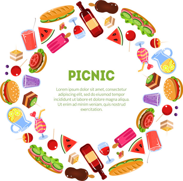 野餐圆形彩色框架夏天春天图片下载