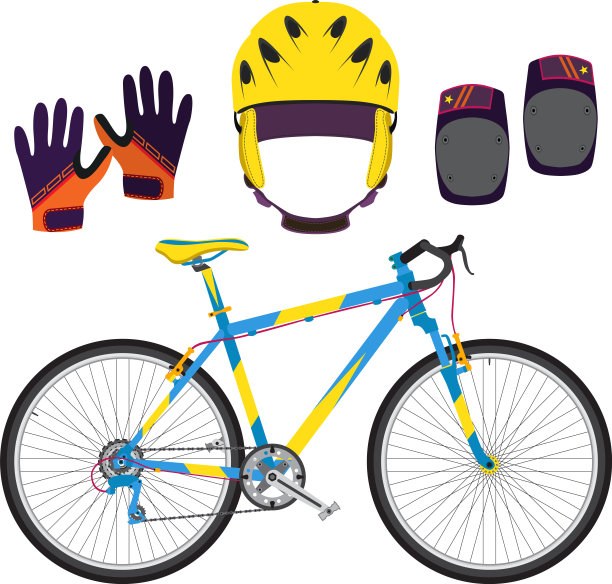 自行车设备和保护装置在平坦的自行车图片下载