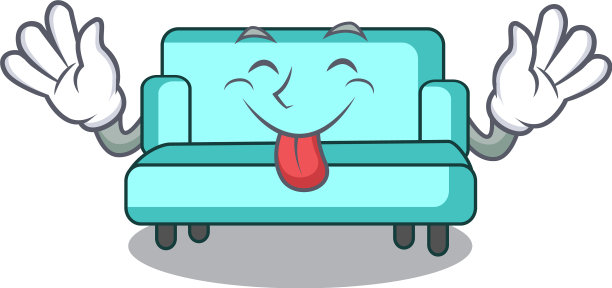 伸出舌头的沙发吉祥物卡通风格图片下载