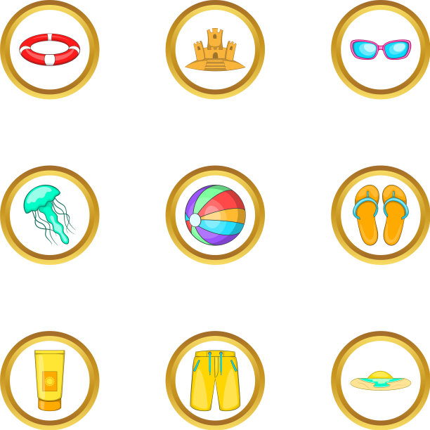 夏季冒险图标设置卡通风格图片下载