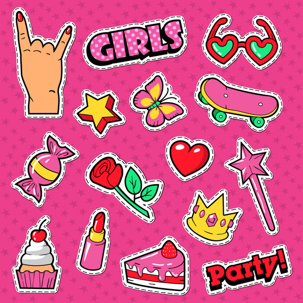 女孩时尚涂鸦与口红蛋糕图片下载