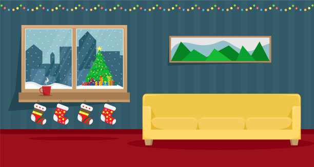 客厅装饰为新年圣诞图片下载