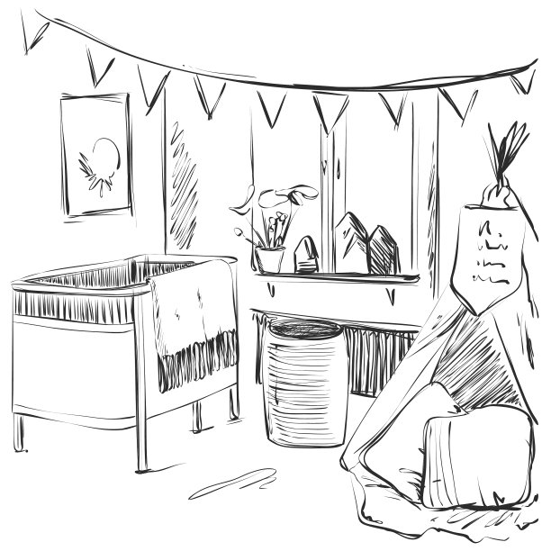 儿童房家具素描婴儿床图片下载