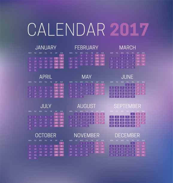 简单的2017年日历与模糊的背景周图片下载