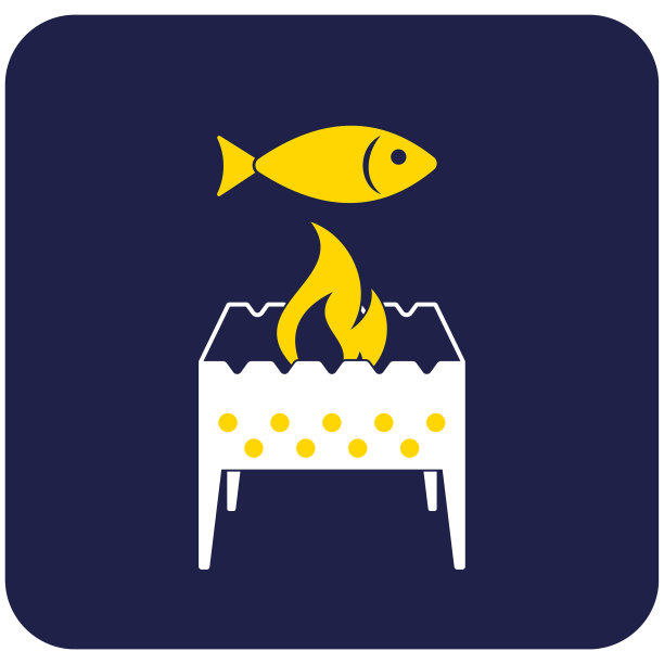 火盆烤架与鱼的图标图片下载