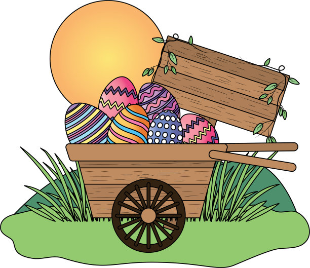 木制手推车里的复活节彩蛋图片下载