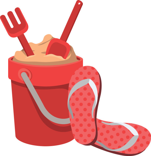 沙桶和玩的工具和拖鞋图片下载