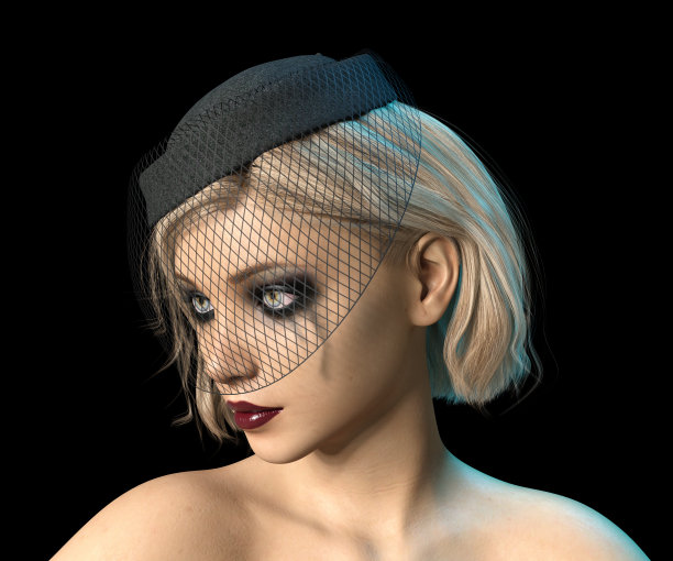 哭泣的女人与化妆在黑色的背景，3D渲染图片下载