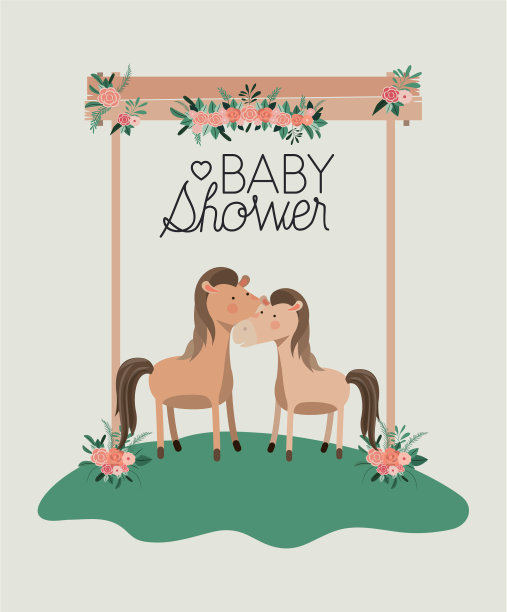 婴儿送礼卡和可爱的马夫妇图片下载