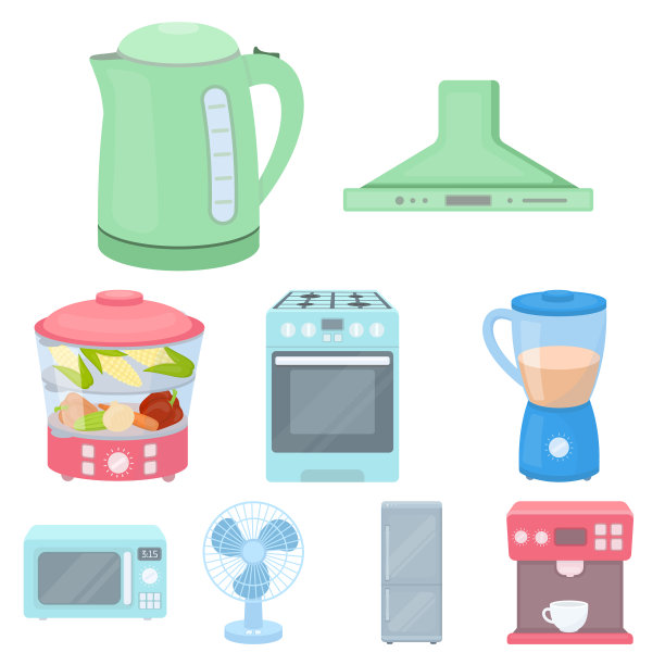 家用电器以卡通风格设置图标图片下载