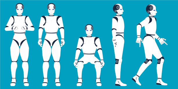 蓝色背景的人工智能卡通图片下载