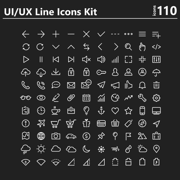 UI和UX粗体线条图标套件图片下载