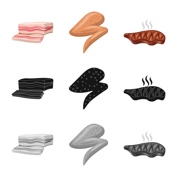 孤立对象的肉和火腿符号集图片下载