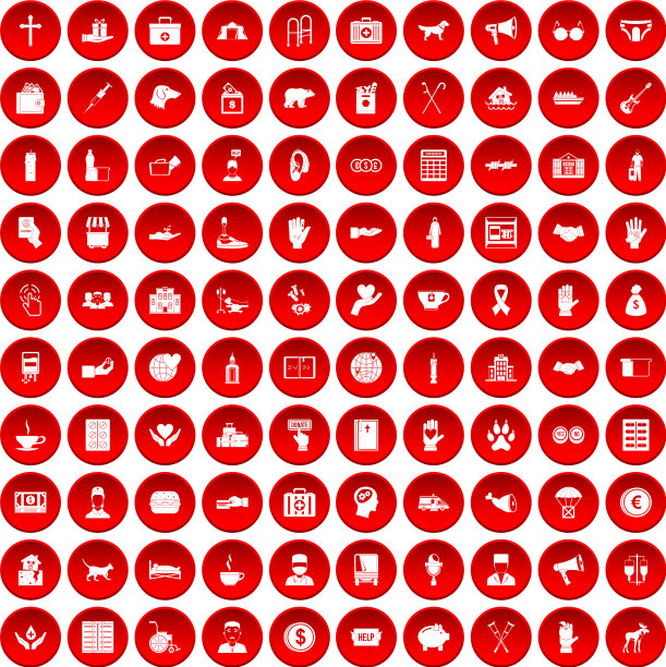 100个捐赠图标设置为红色图片下载