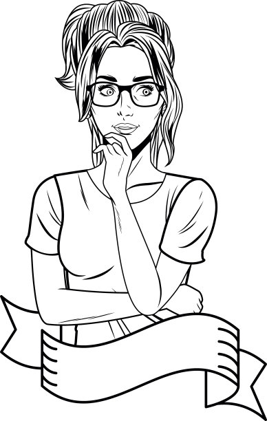 女性头像卡通人物孤立黑色和图片下载