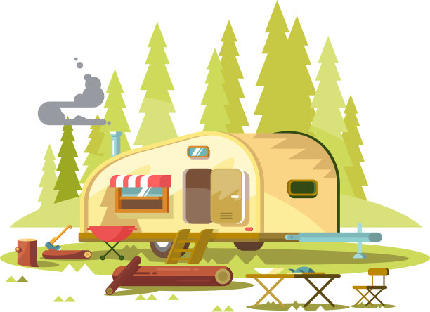 在森林中旅行的拖车图片下载