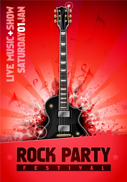 摇滚音乐节音乐会派对传单和吉他图片下载