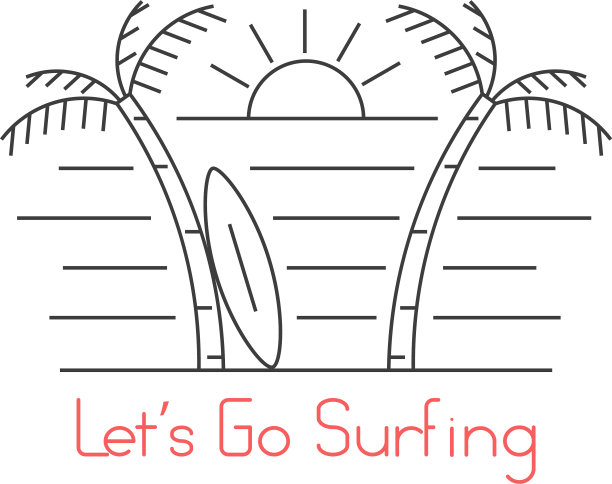 细线海滩与冲浪板图片下载