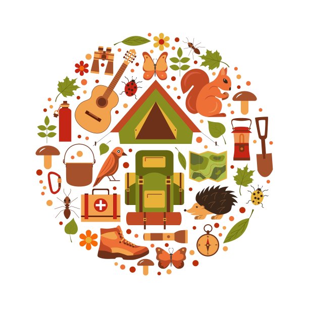 卡通生态旅游图标露营套装图片下载