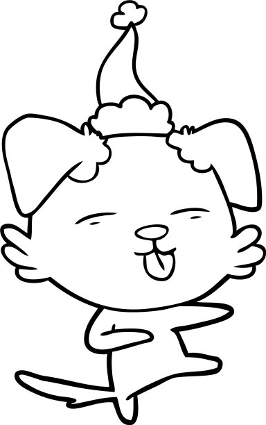 画一只戴着圣诞老人帽子跳舞的狗图片下载