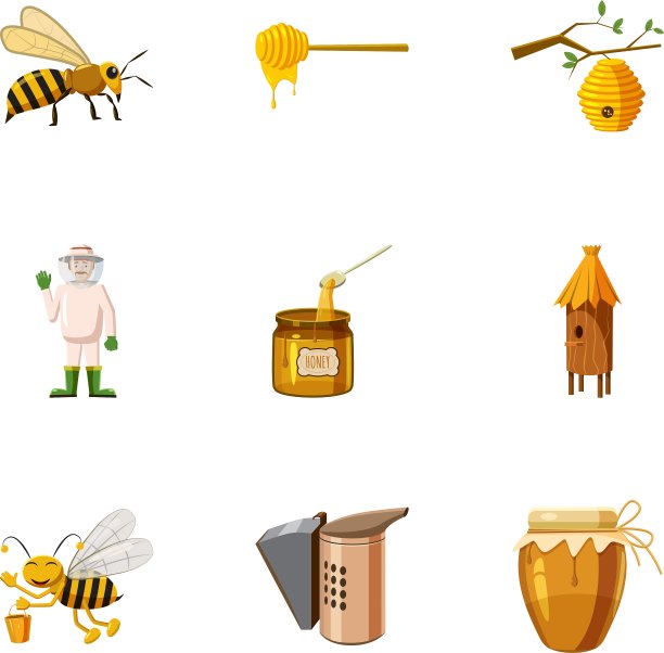 养蜂图标设置卡通风格图片下载