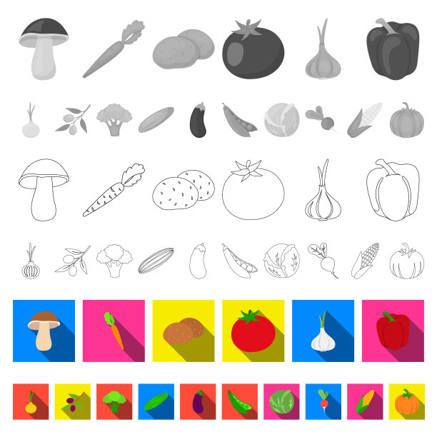 不同种类的蔬菜平面图标设置图片下载
