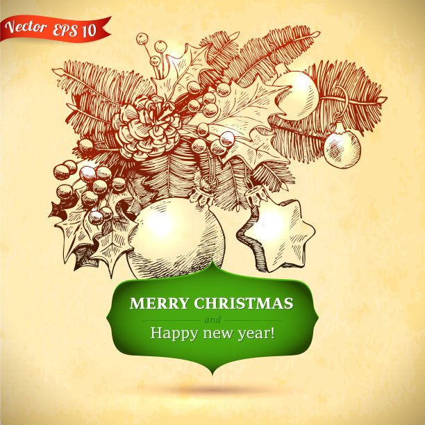 圣诞和新年假期手绘图片下载