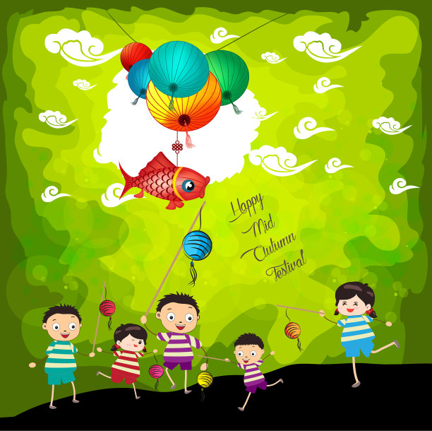 中秋背景与小朋友嬉戏图片下载