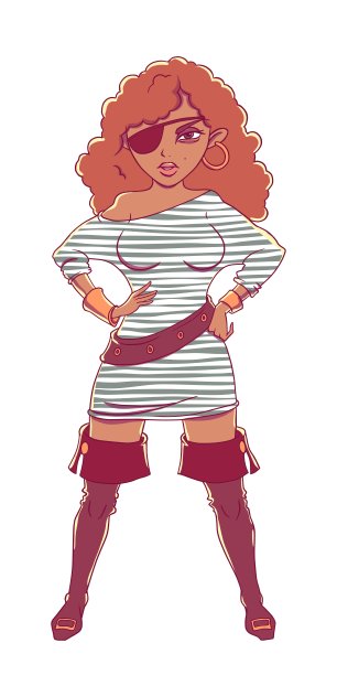 穿着马甲，靴子和眼罩的海盗女孩图片下载