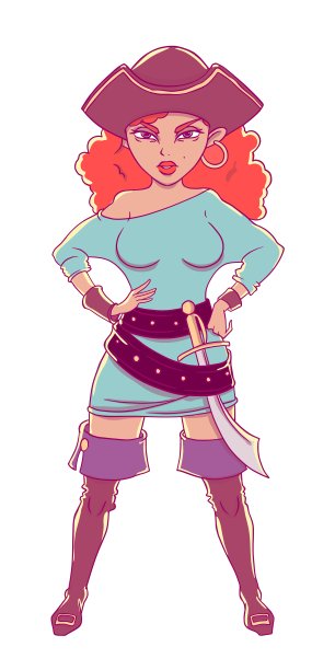 海盗女孩穿着马甲靴子和剑图片下载