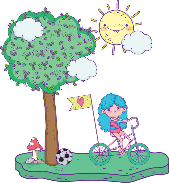 小女孩骑着自行车在风景里图片下载