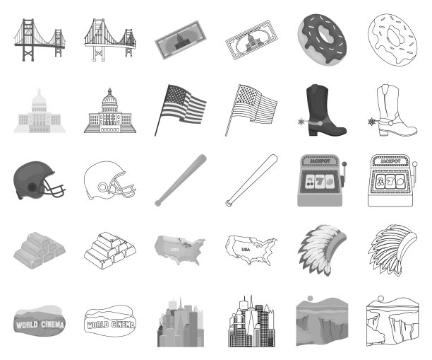 美国国家单色轮廓图标设置图片下载