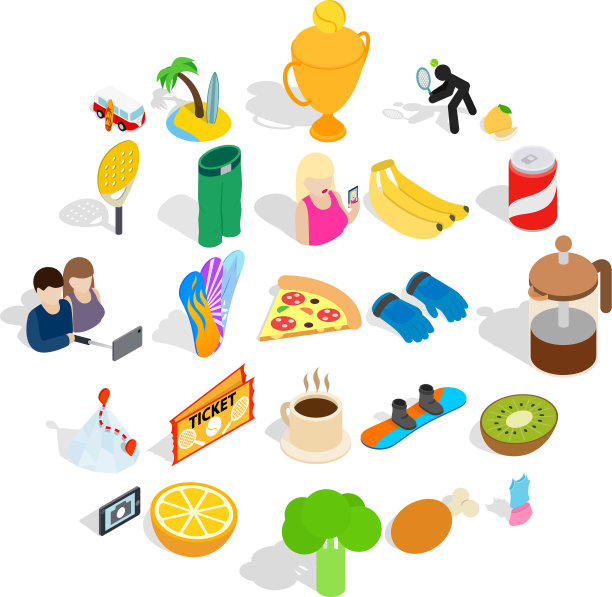 精力充沛的图标设置等距样式图片下载